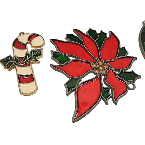 Lot 7 Vintage Mixed Christmas Holiday Acrylic Glass Stained Suncatcher Ornaments - Picture 4 of 11